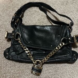 Chloe Black Leather Shoulder Bag with Gold Chain